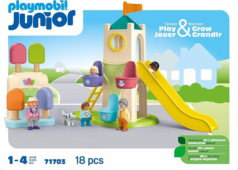 71703 Junior : Aire de Jeux avec Toboggan géant - Comprenant Un Stand de Glace, Un Toboggan et Une Grande Roue - Jouet fabriqué à partir de matière d'origine végétale - Dès 12 Mois