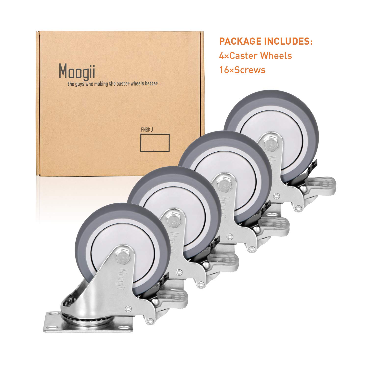 Moogiitools 5" TPR Swivel Rubber Casters Wheels with Safety Dual Locking Heavy Duty 1500lbs (Set of 4 with Brake): Industrial & Scientific
