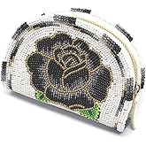 La Vivia Coin Purse for Women Cute White Small Beaded - Handmade Mini Wallet Zipper Pouch - Native American Czech Seed Beads Leather Change Purse Vintage Boho Gift Wristlet Travel Compact