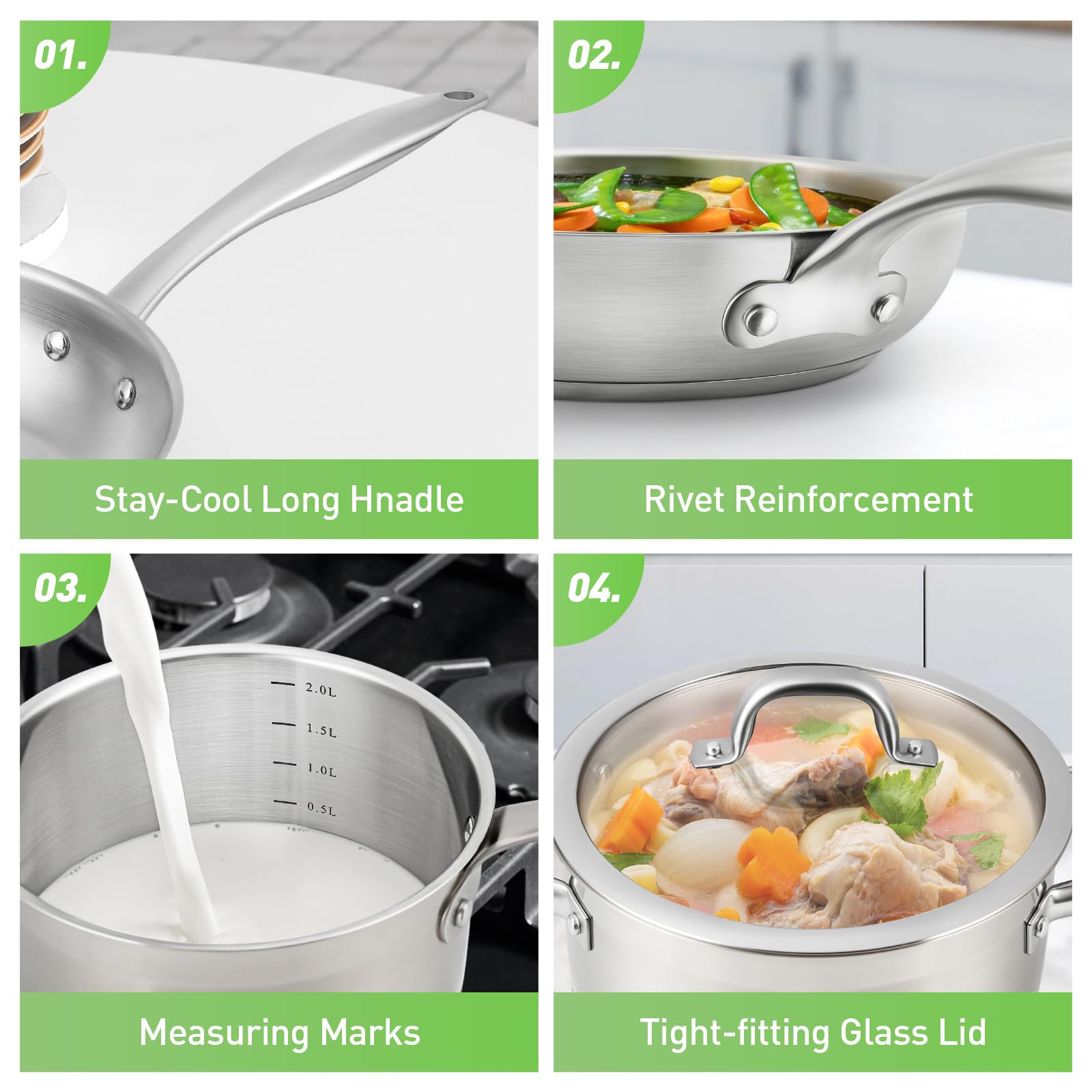 Duxtop Professional Stainless Steel Pots and Pans Set, 17PC Induction Cookware Set, Impact-bonded Technology