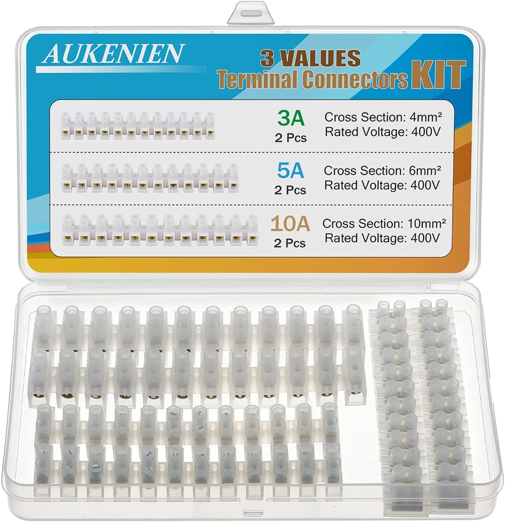 AUKENIEN Electrical Terminal Connector Blocks Kit 3A 5A 10A 6pcs White