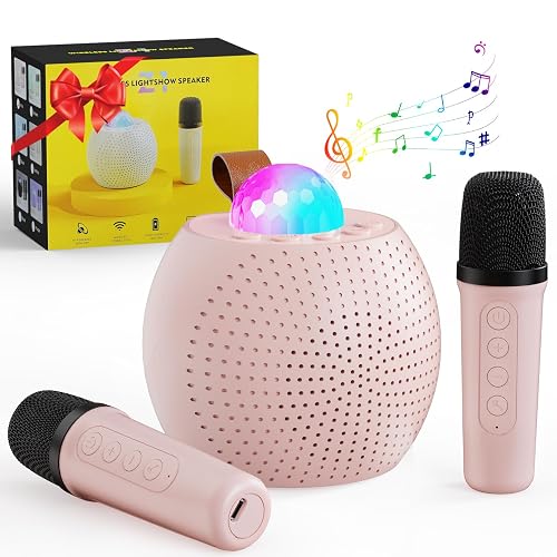 Kriogor Karaoke Machine for Adults and Kids with 2 Microphones Portable Mini Bluetooth Karaoke Speaker with Shining LED Lights & Voice Changing Effects, Karaoke Birthday Gifts for Girls Adults Family