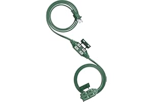 DEWENWILS 2 Prong Extension Cord 6 Ft, 3FT + 3FT Indoor Extension Cord, 2 Groups 3 Polarized Outlets with Safety Cap Protect for Home Office, Green, 16/2 SPT-2 ETL Listed, 1 Pack for Christmas
