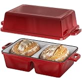 Double Dutch Oven for Sourdough Bread Baking, Enameled Cast Iron Dutch Oven | SEFILENCE Double-Chamber Square Mini Sourdough Loaf Pan for Homemade Bread,Red(Patent Has Been Applied for)