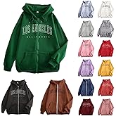 Los Angeles Zip Up Hoodie Women Oversized Lightweight Preppy Jacket Casual Fall Hooded Sweatshirt With Pockets 2025