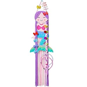 Beinou Hair Bow Holder Organizer for Girls Mermaid Headband Holder Colorful Yarn Tassels Hair Clip Organizer Storage Mermaid Party Decor Home Decor