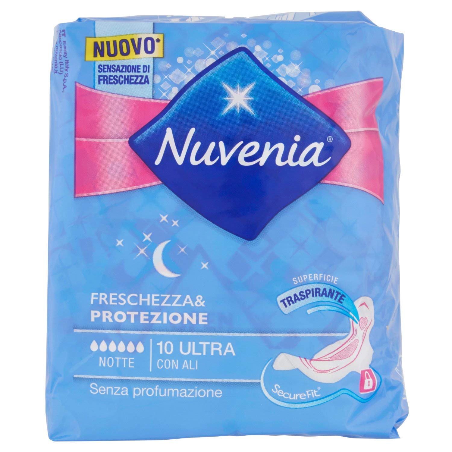 Nuvenia – Absorbent, Ultra Thin, Night with Wings, SecureFit – 10 Pieces