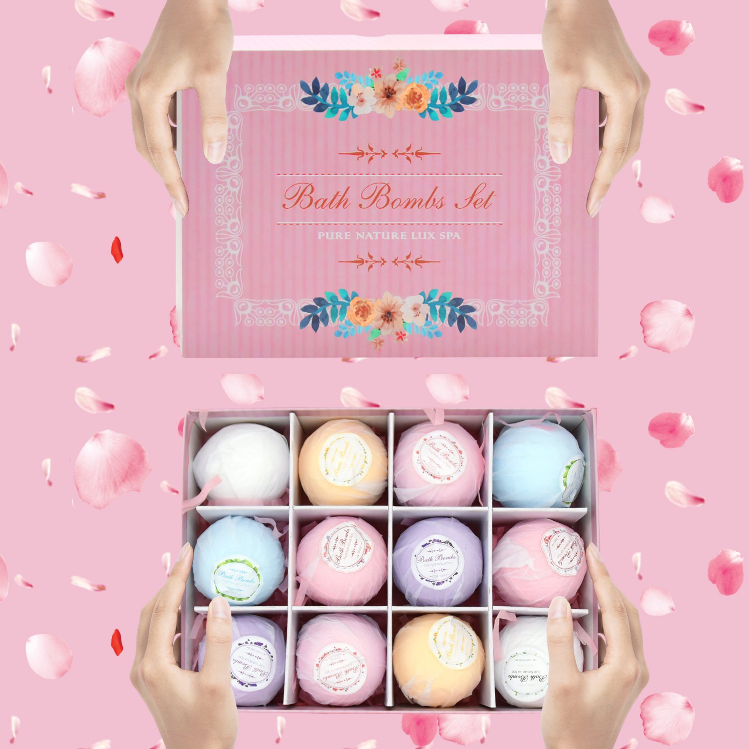 Esonstyle 12 Bath Bombs Gift Set Best Gift Ideas for Women Teen Girls and Kids Handmade with Natural Vegan Shea & Cocoa Butter Spa for Moisturizing Dry Skin (12pcs Bath Bombs with 6 Scents)