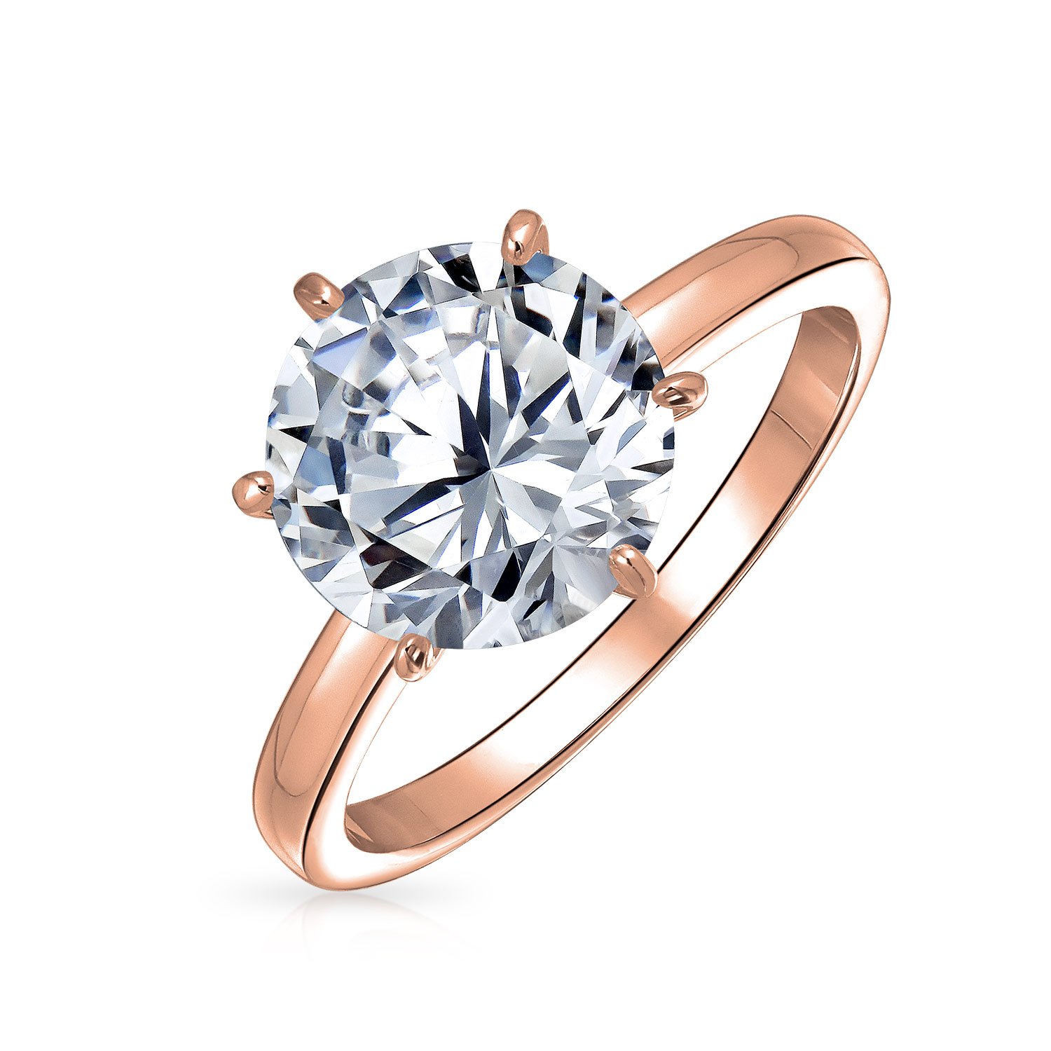 Personalize Wedding Classic Timeless Cubic Zirconia AAA CZ 6 Prong Setting Round Brilliant Cut Solitaire Engagement Ring For Women Thin 2MM Band .925 Sterling Silver Rose Gold Plated Customizable