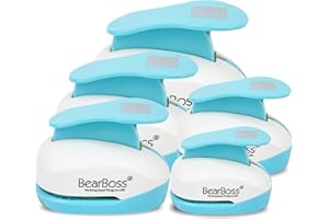 BearBoss Square Paper Punch Set, 5 Different Sizes, Scrapbooking Crafting Tool, Classic White
