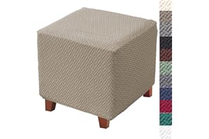 BIFAUNVOGEL Bifaun Vogel Ottoman Cover Square Jacquard Stretch Thick Folding Storage Covers Footstool Protector with Elastic Bottom for Living Room S Khaki
