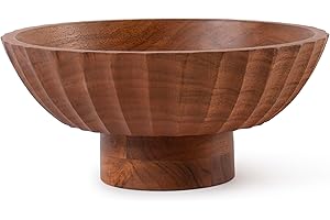 Luxe Designs Wooden Footed Bowl Handcrafted Decorative Fruit Bowl with Elegant Footed Base for Dining, Serving, and Home Décor – Perfect for Fruits, Snacks, and Centerpiece Display (Carved)