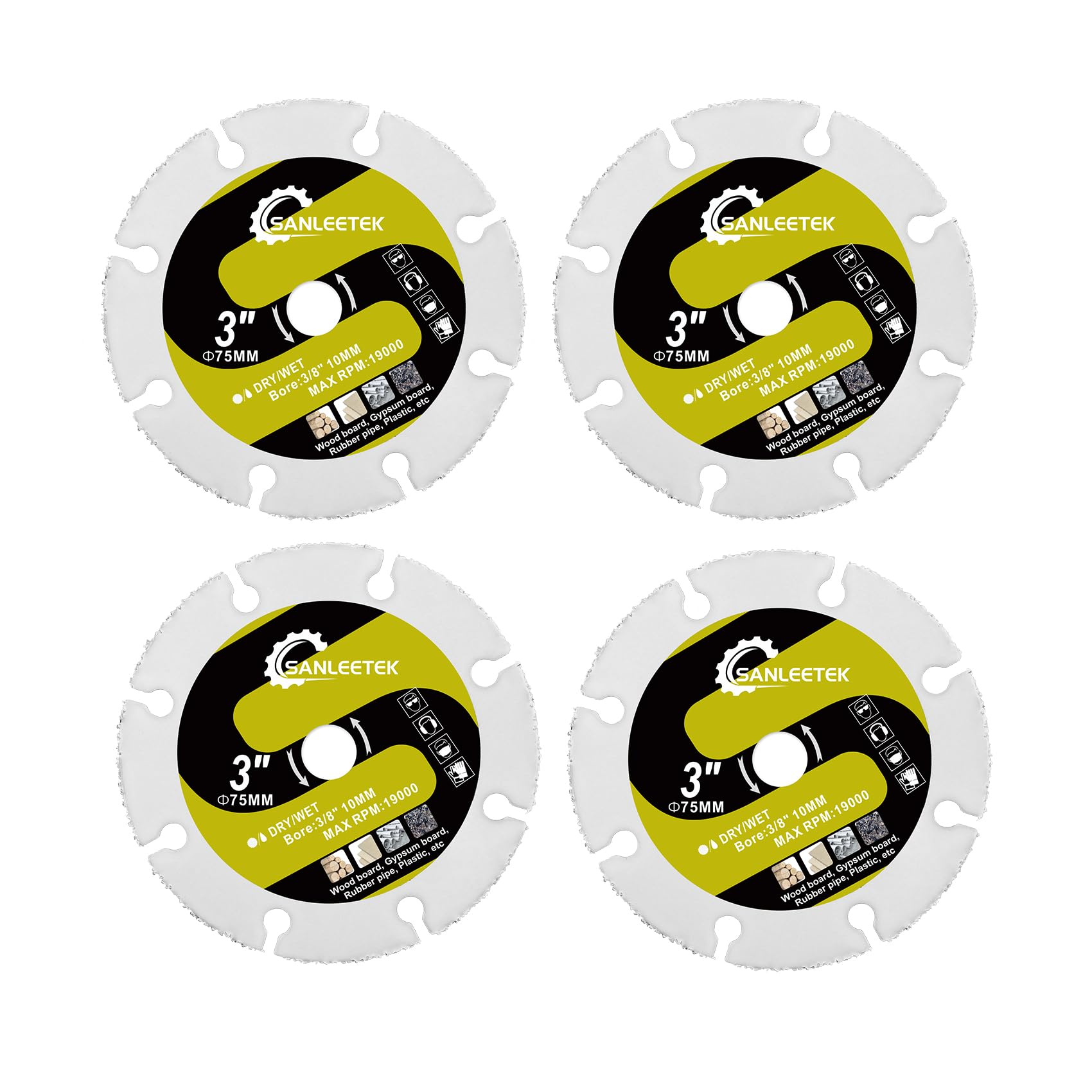 Tungsten Carbide Cutting Grinding Disc 75mm - 4pcs Disc Cutter for Wood Rubber Plastic Gypsum Fiberglass Boards Cement Residues for Arbor 10mm Angle Grinder SANLEETEK