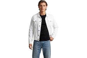 X RAY Mens Denim Jacket, Washed Ripped Distressed Flex Stretch Casual Trucker Biker Jeans Jacket for Men, White, Medium