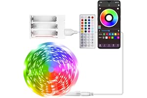 RUISHINE Battery Operated LED Strip Lights 20ft, Battery Powered LED Strip Lights for Bedroom Color Changing APP Remote, USB Led Lights for TV, Room, Kitchen, Party