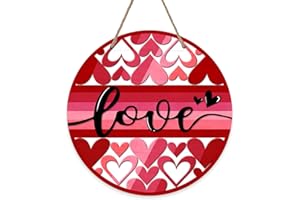 Bolisom Valentine's Day Love Front Door Sign, Pink Red Hearts Wood Door Hanger Outdoor Outside Porch Decor, Anniversary Wedding Wooden Wreath Indoor Wall Hanging Decoration