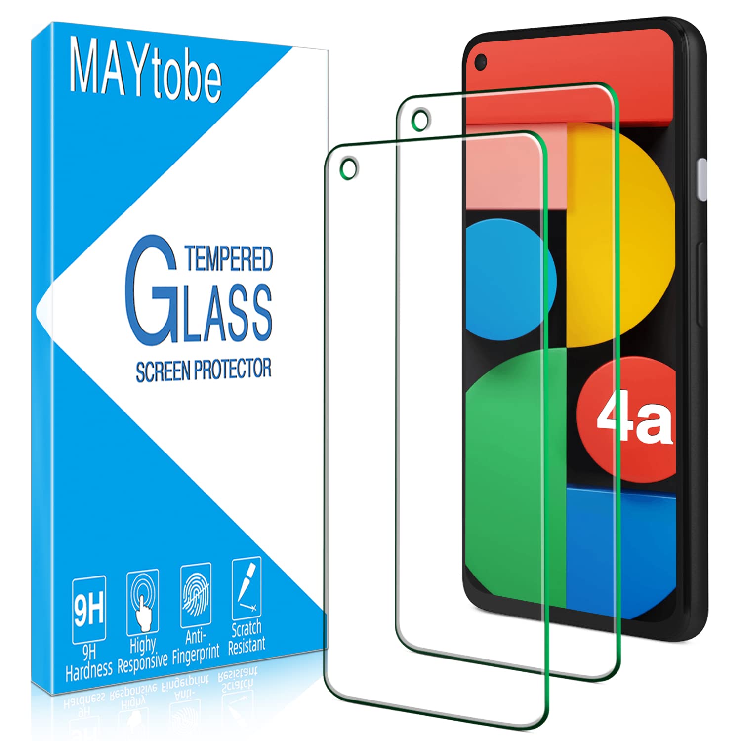 MAYtobe [2-Pack Screen Protector For Google Pixel 4a 5G Tempered Glass, 9H Hardness, Case Friendly, Bubble Free, Anti Scratch, Easy To Install
