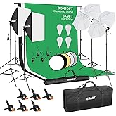 EMART 8.5 x 10 ft Backdrop Support System, Professional Photography Lighting Kit with 24" Reflector | 6x9 FT Muslin Backdrop 