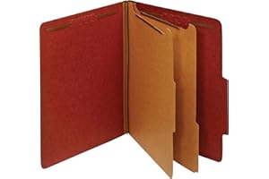 Globe-Weis 100-Percent Recycled Classification Folders, 2/5 Cut Tab, 2 Dividers, 2-Inch Embedded Fasteners, Letter Size, Red,