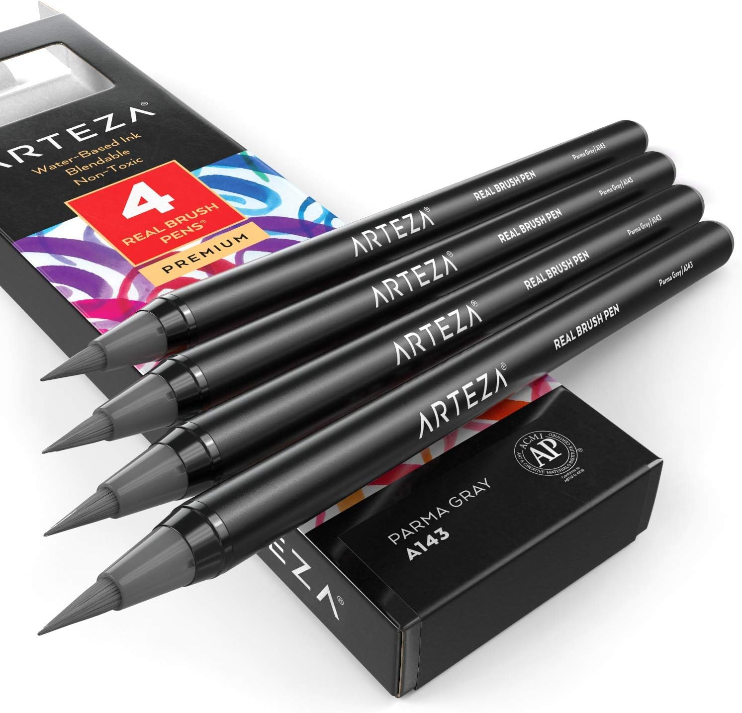 Arteza Real Brush Pens (A143 Parma Gray), Pack of 4, for