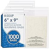 Spartan Industrial - 6" X 9" (1000 Count) Self Seal Clear Poly Bags with Suffocation Warning for Packaging, Shipping - Permanent Adhesive