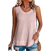 BLENCOT Women's Tops Waffle Knit Summer Tank Tops Casual Scoop Neck Sleeveless Loose Tunic Shirts