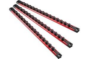Reniteco Magnetic Socket Organizer, 3-Piece Heavty Duty Aluminum Socket Holder, Socket Rail for Tool Box, Premium Quality 360° Swivel Socket Rack with 42 Clips for 3/8-Inch(Red)