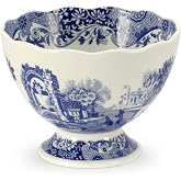 Spode Blue Italian 4.75-Inch Footed Bowl - Decorative Scalloped Edge Serving Bowl with Blue Countryside Design - Elegant Accent Tableware for Salads, Fruit, Sides in Classic Dinnerware Style