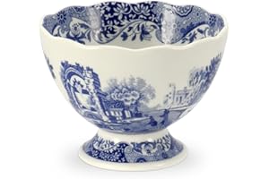 Spode Blue Italian Footed Bowl | Made of Porcelain | Berries, Sweets, and Chocolate Bowl | Scalloped Edge | Measures 4.75-Inc