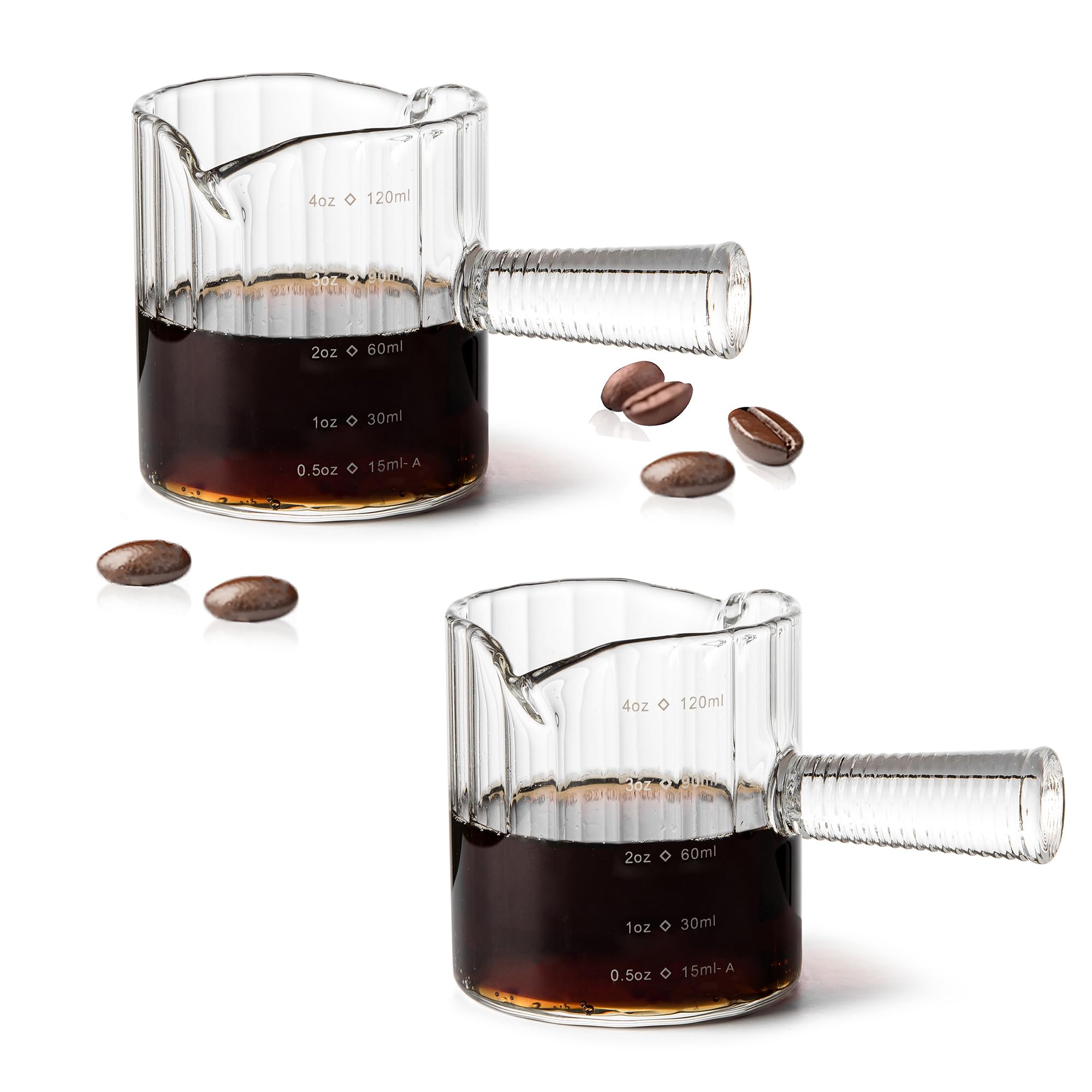 View 1 of **Only One** Espresso Cups Set of 2, 4 OZ Glass Double Spouts Cups, Shot Glasses, Milk Cup with Glass Handle for Dishwasher Safe, Espresso Accessories for Machine, Demitasse Cups, Small
