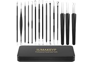 Pimple Popper Tool Kit, IUMAKEVP 15 PCS Professional Stainless Steel Blackhead Remover Comedone Extractor Tools for Removing 