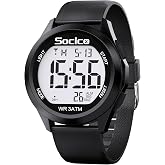 SOCICO Men Digital Watch Waterproof 12/24H Military Style Backlight | Timer Alarm Dual Time LED Split Timing Date Display 43mm Easy Read Large Case TPU Band Ideal For Men Running Marathon Sports