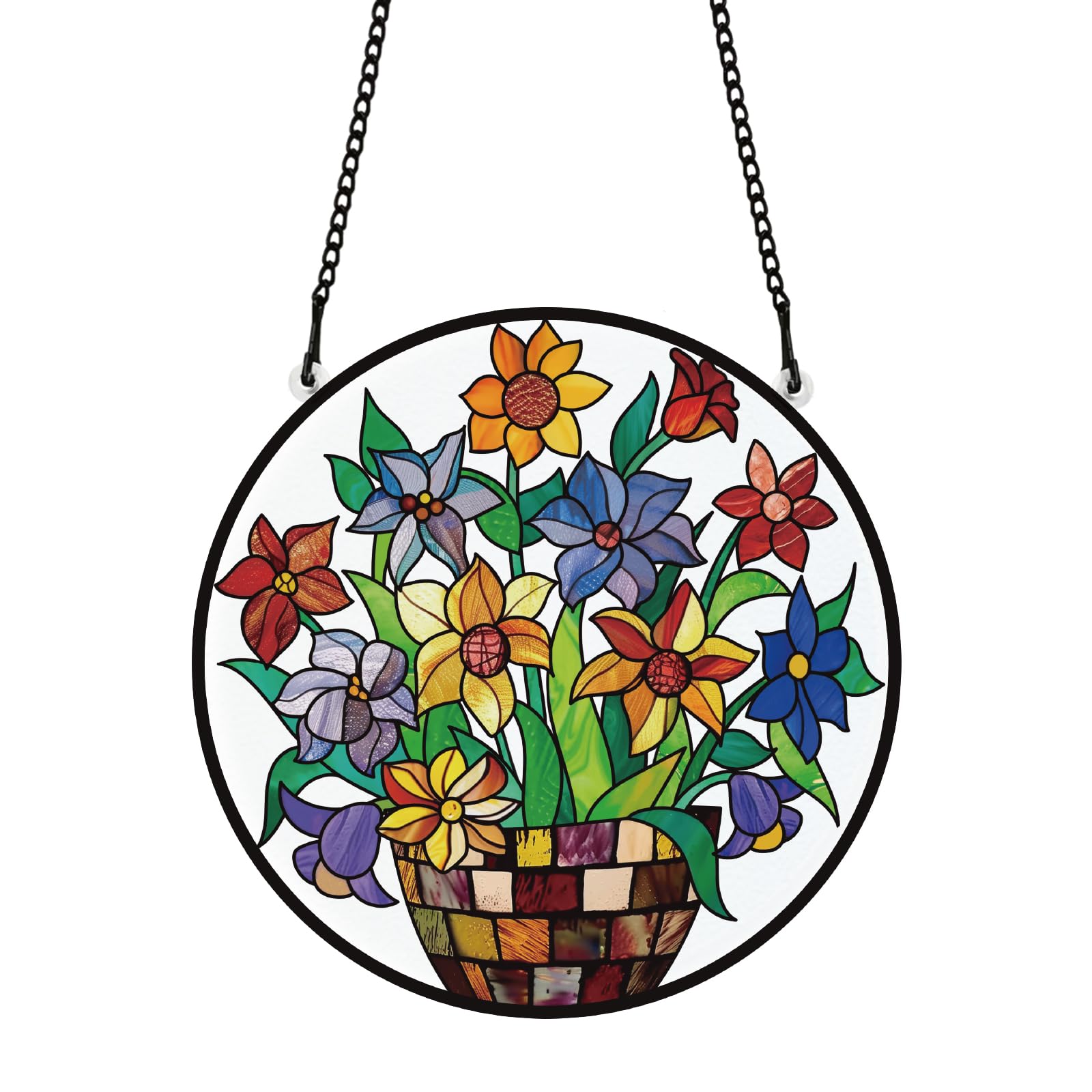 PLIGREAT Suncatchers Potted Flowers Acrylic Stained Glass Window Hangings Colorful Fall Patio Garden Wall Hanging Ornaments for Bedroom Living Room Window Wall Decoration Housewarming Memorial Gifts