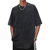 Aelfric Eden Mens Oversized Vintage T Shirts Acid Wash Cotton Solid Tee Shirt Drop Shoulder Streetwear Basic Tees Tops A-Black