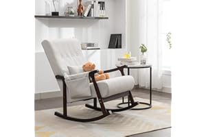 Attaliarec Rocking Chair Nursery, Rocker Glider Chair for Nursery High Back, Accent Living Room Chairs, Tufted Nursing Comfy Chairs for Mom, Gift, Side Pocket, Lumbar Pillow, Light Gray