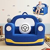 OUOZZZ Toddler Chair for Ages 1–6, Soft Sherpa Kids Sofa with Book Pocket & Carry Handle, Comfy Single-Seat Couch for Playroom or Bedroom, Birthday Gift for Boys (Car)