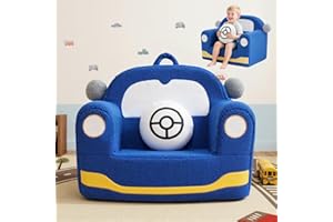 OUOZZZ Toddler Chair for Ages 1–6, Soft Sherpa Kids Sofa with Book Pocket & Carry Handle, Comfy Single-Seat Couch for Playroom or Bedroom, Birthday Gift for Boys (Car)
