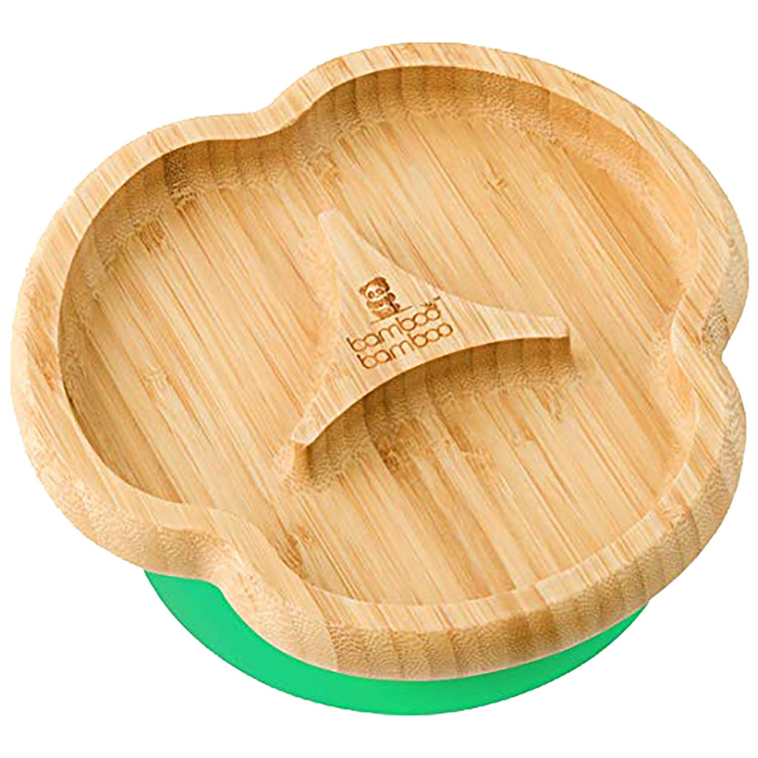 bamboo bamboo Baby and Toddler Plate for Feeding and Weaning, Bamboo Divider Taste Plate with Secure Suction, Suction Plates for Babies from 6 Months (Divider, Green)