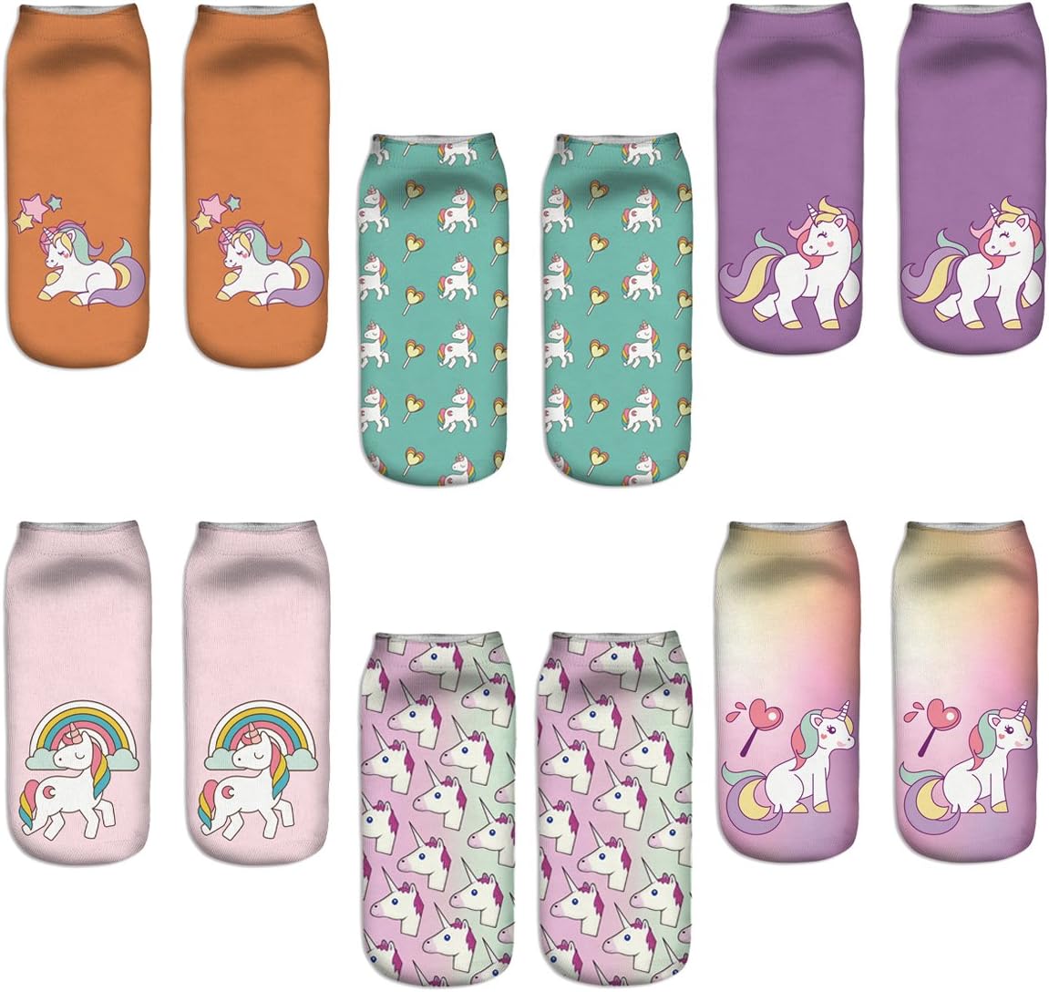 Womenโs Funny Cute Crazy Casual Novelty Cartoon Adorable Ankle Socks for Girls Value Pack