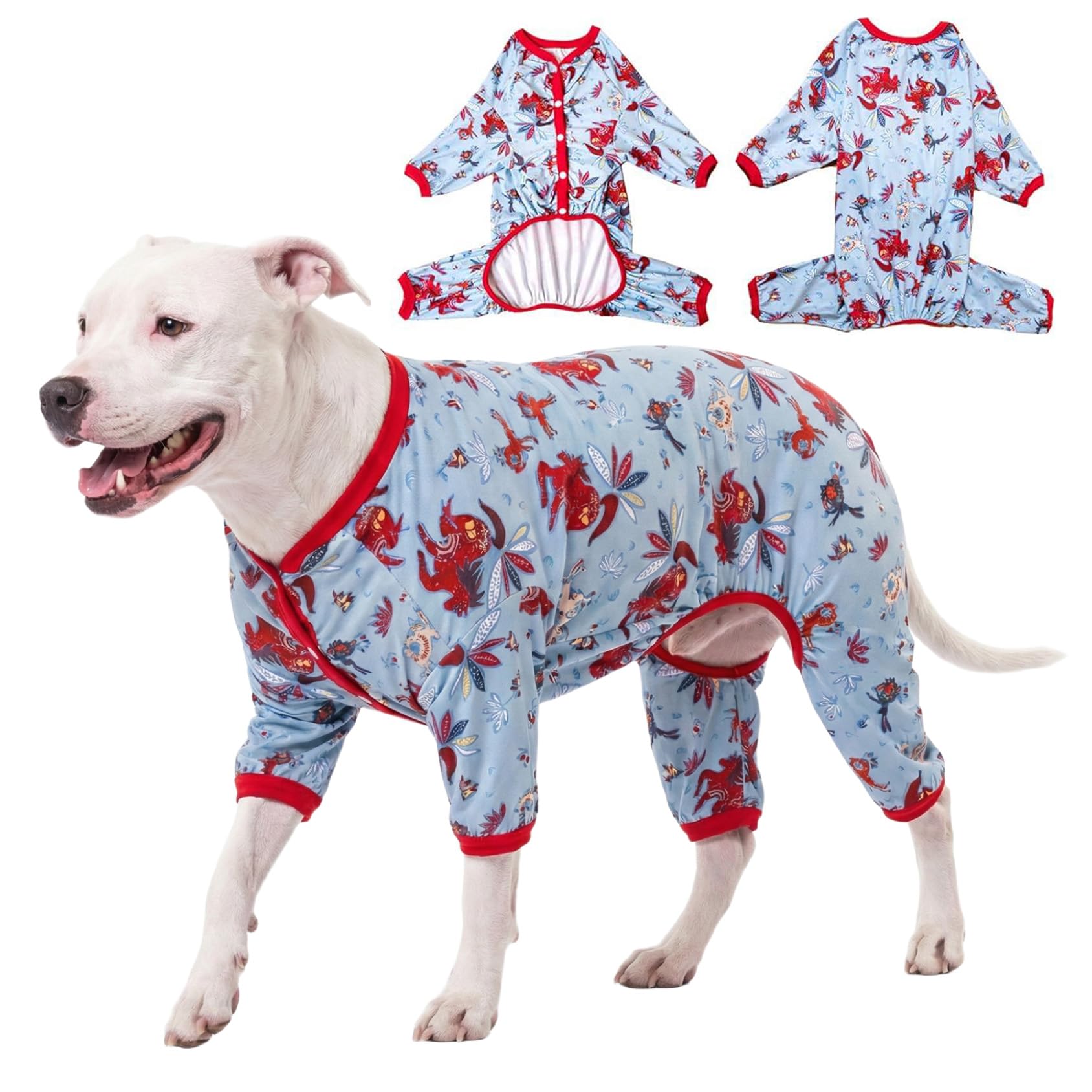 LovinPet Giant Big Dog Pajamas, Rabbit And Wild Horse Print, Clothes for Dogs, Lightweight Stretchy Pullover Dog Jammies, Full Coverage Large Breed Dog Onesie, Pet Pj's, M