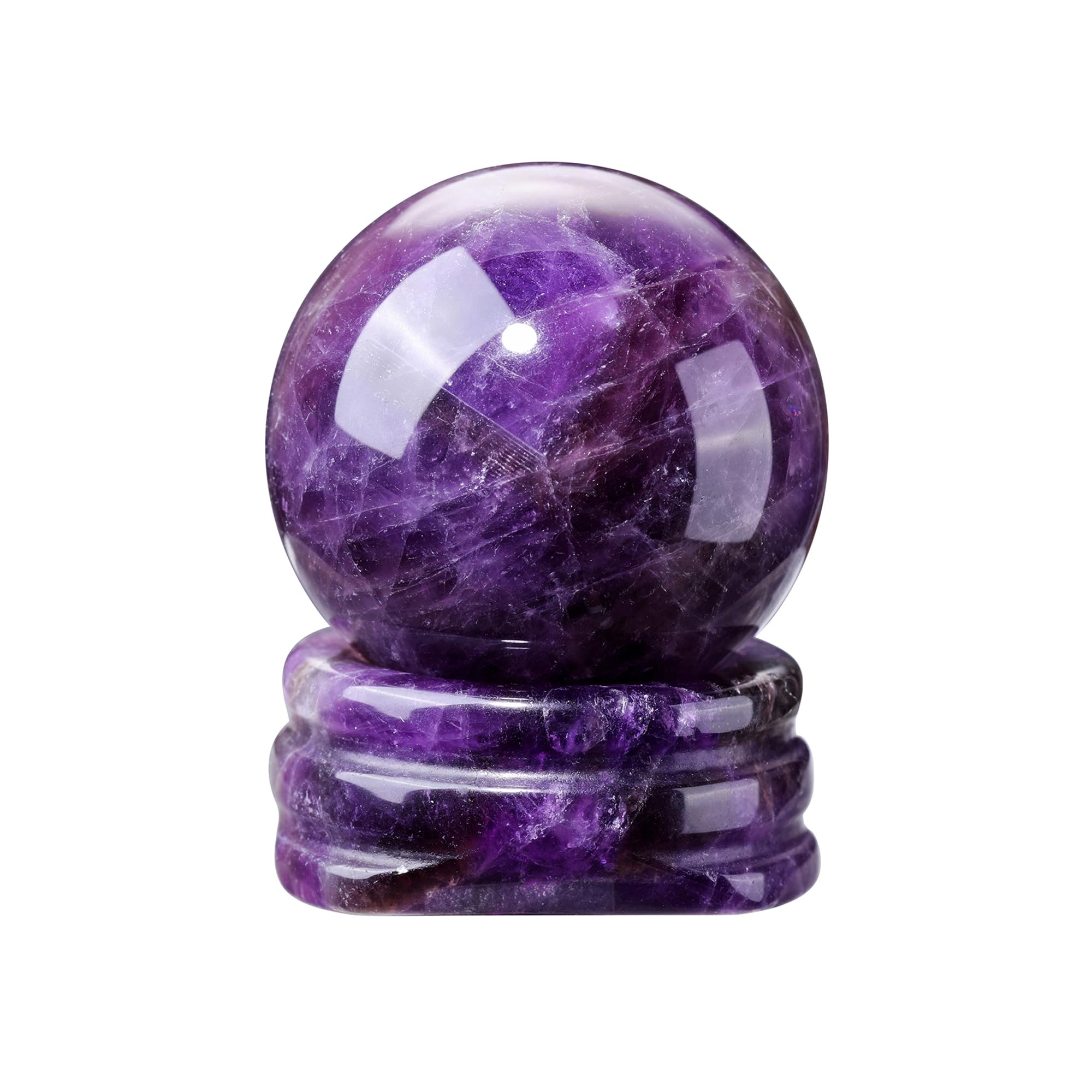CrystalTears Amethyst Healing Crystal Gemstone Ball Polished Natural Quartz Crystal Stone Sphere for Reiki Healing Divination Meditation Yoga Feng Shui Home Office Decor Spiritual Gift 1.18”