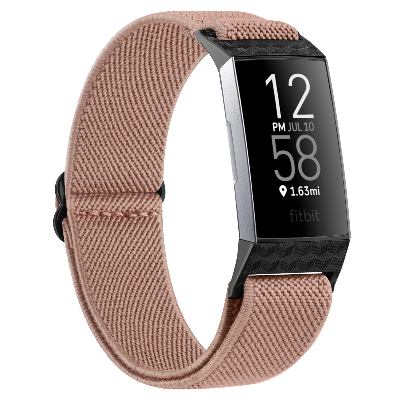 Demark Nylon Straps Compatible with Fitbit Charge 4/3, Adjustable Stretchy Sport Strap for Women/Men (MilkTea)
