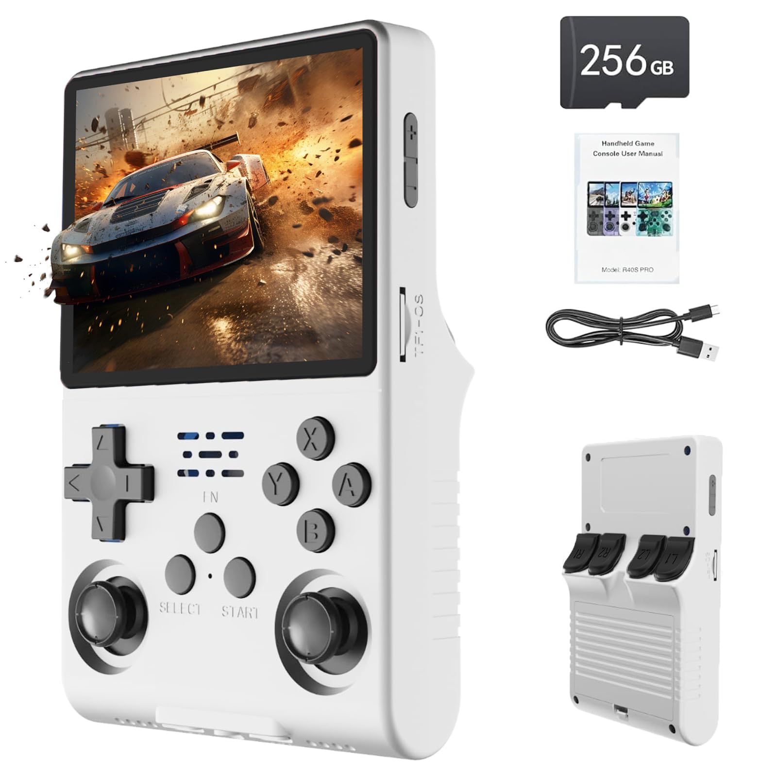 Photo 1 of FVBADE[30000 in 1 R40S PRO Handheld Game Console 3.5 inch IPS Screen Mini Retro Console 3800mAh Portable Pocket Arcade 45+ Mainstream Emulator 256G TF Card Transparent.(White)