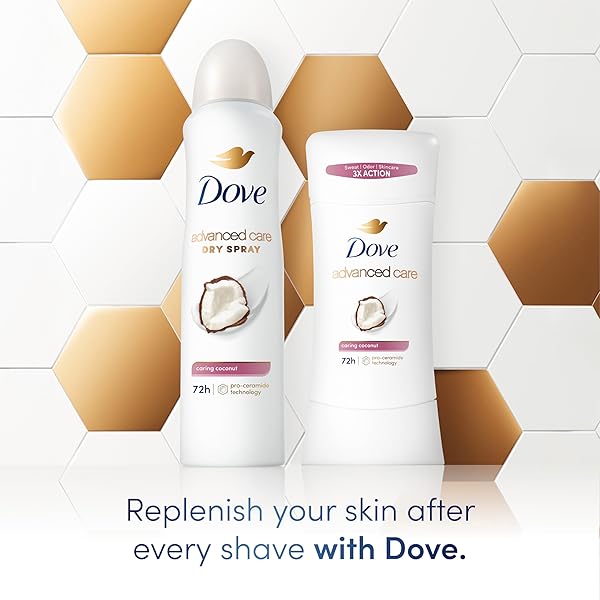 DOVE ADVANCED CARE ANTIPERSPIRANT DEODORANT STICK CARING COCONUT FOR HELPING REPAIR SKIN BARRIER AFTER SHAVING, WITH 72-HOUR SWEAT & ODOR PROTECTION, 2.6 OZ