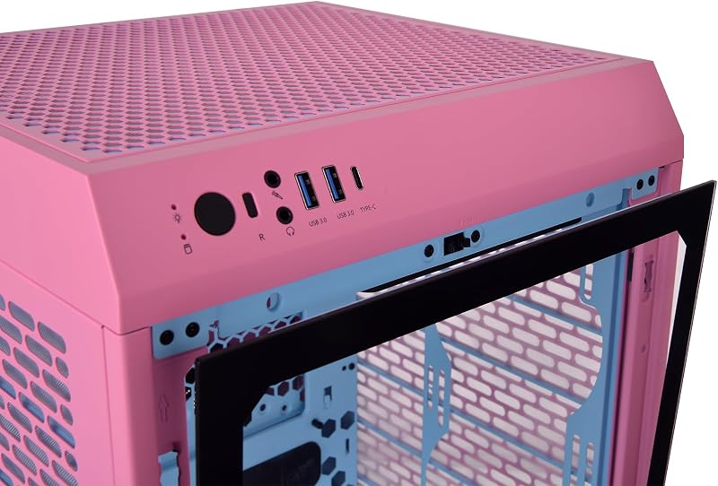 A Torre 200 | Mini Torre Mini-ITX Vertical | 2 x ventoinhas CT140 pré-instaladas | Vidro Temperado & Alto Fluxo de Ar | 280mm Compatível com AIO | Rosa Bolha
