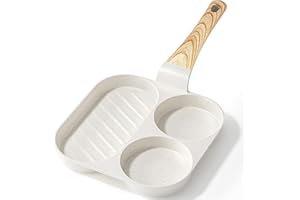 GiPP Ceramic Non Stick Egg Pan, 3-In-1 Divided Breakfast Omelette Frying Pan, 7.9" with Heat-Resistant Handle, Compatible wit