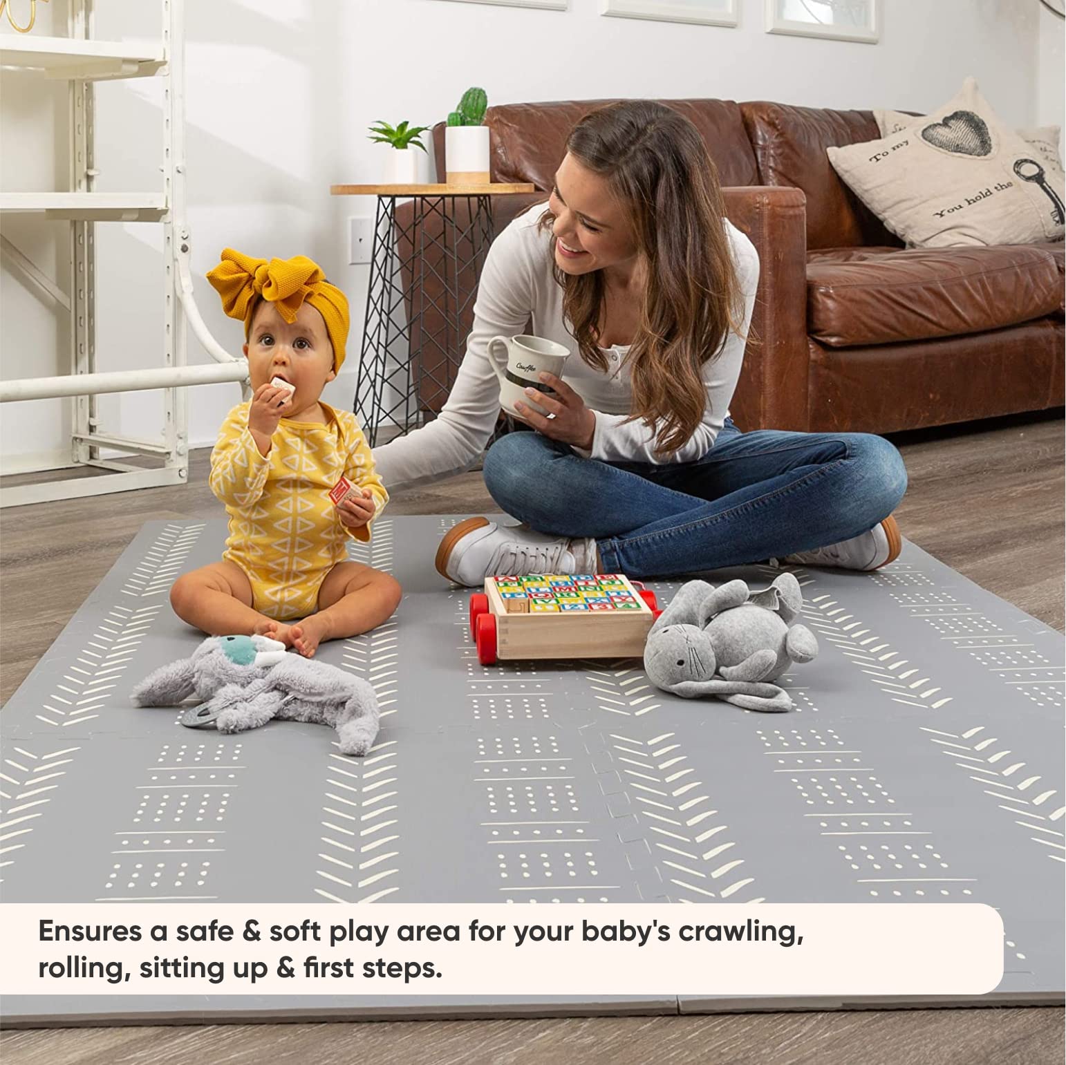 Childlike Behavior Baby Play Mat - 72x48-Inch Tummy Time Mat - 6-Piece Interlocking Foam Floor Tiles for Toddlers - Soft Waterproof for Floor Play and Crawling - Grey