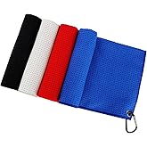 rugwioyu Golf Towels for Golf Bags for Men Women, 4 Pack Microfiber Golf Towels (16" X 16") with Carabiner Clip Bag Towel Accessories for Men Clearance Club Grip Shoe Groove Ball Cleaner