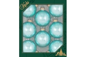 Glass Christmas Tree Ornaments - 67mm / 2.63" [8 Pieces] Designer Balls from Christmas By Krebs Seamless Hanging Holiday Decor (Shiny Water Lily Blue)