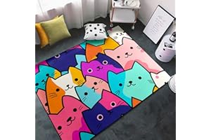 JIOSPET Cat Rug for Girls Bedroom - Cartoon Carpet for Kids Room Cute Cat Rugs Room Decor Colorful Anime Rug with Animal Printed, 2.5x4 Feet
